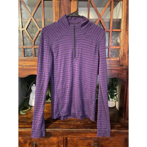 Smartwool Merino Wool Purple Striped 1/4 Zip Long Sleeve Active Top - Picture 1 of 5